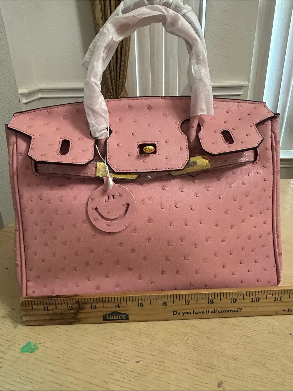 Pink Ostrich-Texture Top-Handle Bag UNBRANDED BIRKIN STYLE